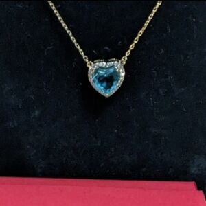Jankuo Heart 14K Aquamarine Gold Plate Cubic Zirconia Pendant Necklace In Box ❤️